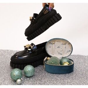 No Name Loafer Black Chunky Platform Lug Sole Gold Chain EU 39 Womens